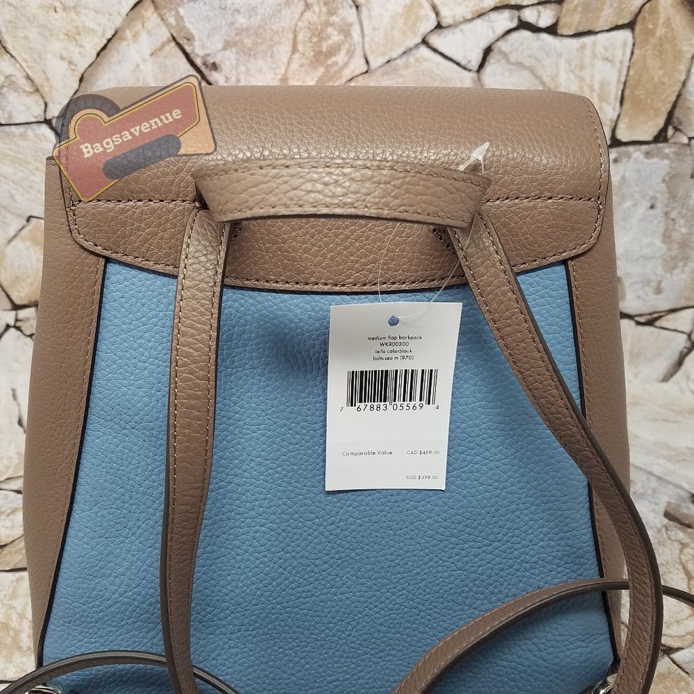 Leila Backpack Colorblock Baltic Sea Kate Spade Blue And Tan - Picture 8 of 11